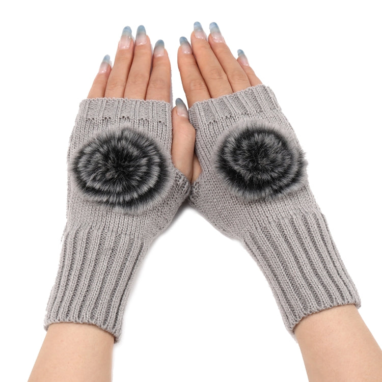 Autunno e inverno donna guanti senza dita palla di pelliccia lana lavorata a maglia maniche calde, Black, White, Dark Gray, Light Grey, Coffee, Wine Red, Khaki, Cream Color