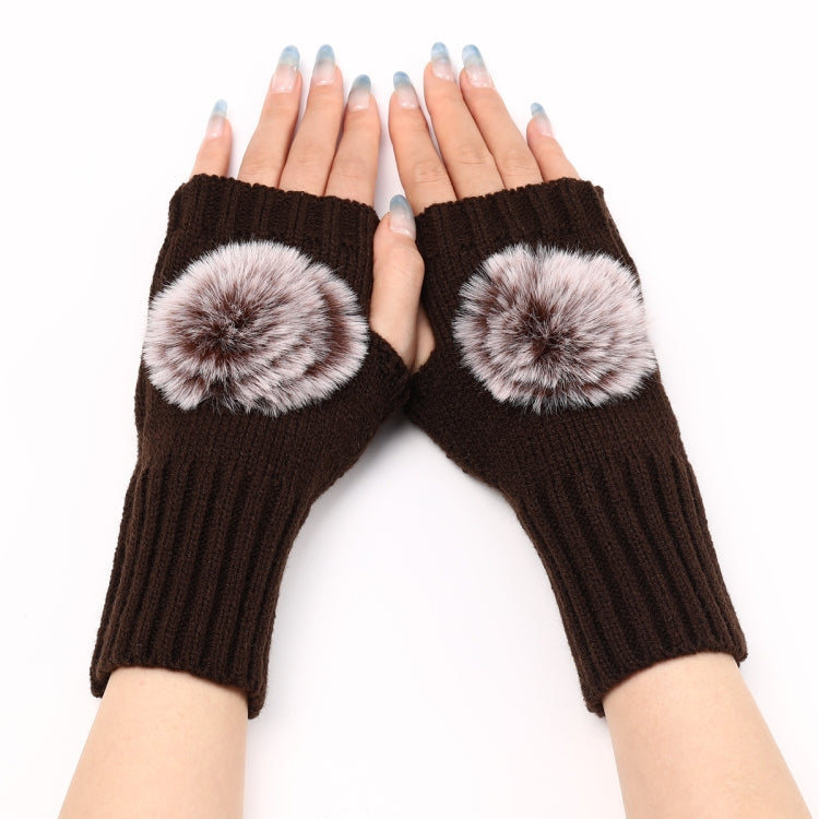 Autunno e inverno donna guanti senza dita palla di pelliccia lana lavorata a maglia maniche calde, Black, White, Dark Gray, Light Grey, Coffee, Wine Red, Khaki, Cream Color
