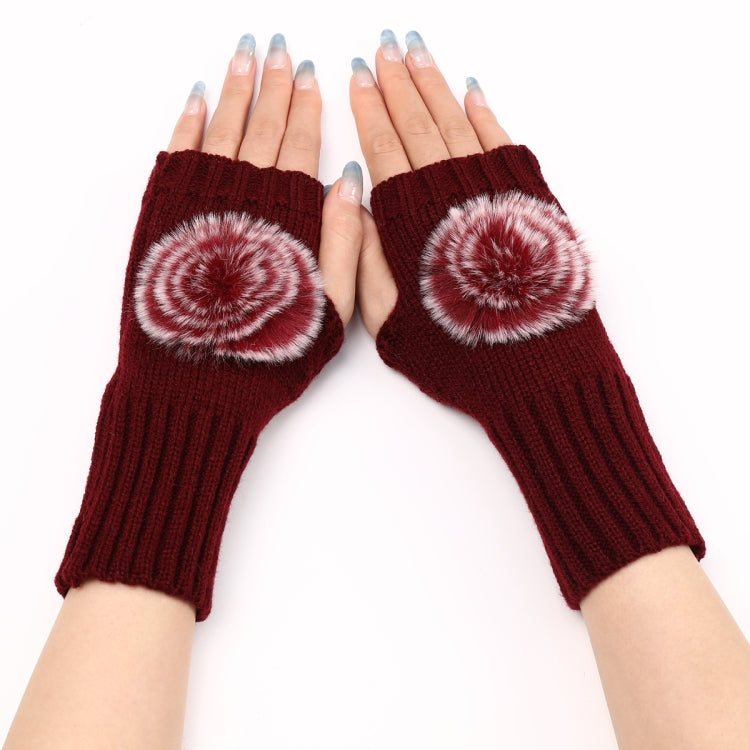Autunno e inverno donna guanti senza dita palla di pelliccia lana lavorata a maglia maniche calde, Black, White, Dark Gray, Light Grey, Coffee, Wine Red, Khaki, Cream Color