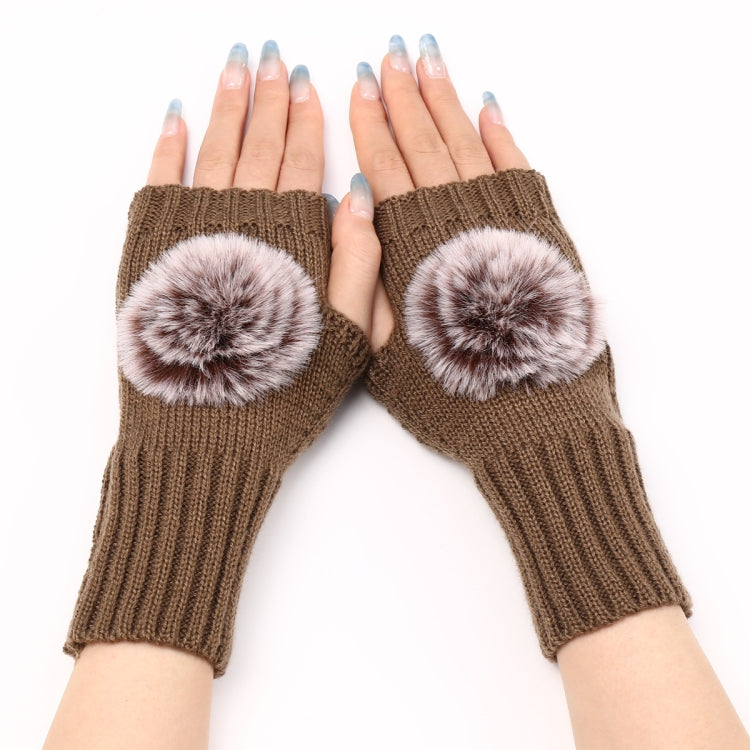 Autunno e inverno donna guanti senza dita palla di pelliccia lana lavorata a maglia maniche calde, Black, White, Dark Gray, Light Grey, Coffee, Wine Red, Khaki, Cream Color