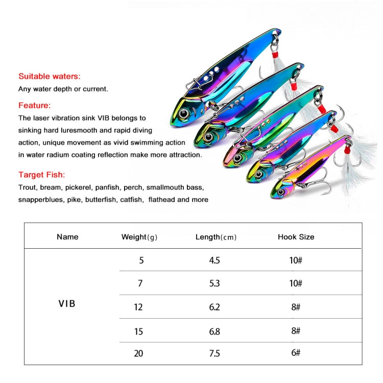 PROBEROS DW559 Colorful VIB Sequenant Far Subsidine Lure Bait, Specifica:, 5g, 7g, 12g, 15g, 20g