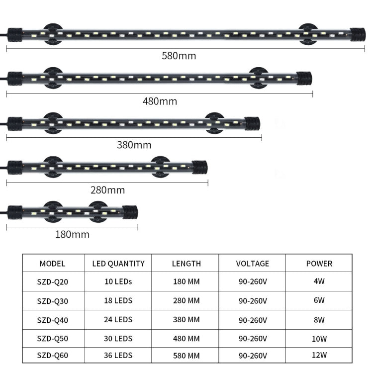 90-260V Luce subacquea per acquario Luce per acquario a LED, Q20BW Blue+White Light, Q30BW Blue+White Light, Q40BW  Blue+White Light, Q50BW Blue+White Light, Q60BW  Blue+White Light, Q20CF RGB Light, Q30CF  RGB Light, Q40CF  RGB Light, Q50CF  RGB Light...
