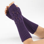 Inverno uomo e donna lavorato a maglia foglie jacquard in bicicletta caldi guanti di lana senza dita, Purple, Black, White, Jujube, Shallow Gray, Coffee, Deep Gray