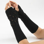 Inverno uomo e donna lavorato a maglia foglie jacquard in bicicletta caldi guanti di lana senza dita, Purple, Black, White, Jujube, Shallow Gray, Coffee, Deep Gray