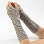 Inverno uomo e donna lavorato a maglia foglie jacquard in bicicletta caldi guanti di lana senza dita, Purple, Black, White, Jujube, Shallow Gray, Coffee, Deep Gray