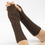 Inverno uomo e donna lavorato a maglia foglie jacquard in bicicletta caldi guanti di lana senza dita, Purple, Black, White, Jujube, Shallow Gray, Coffee, Deep Gray