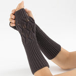 Inverno uomo e donna lavorato a maglia foglie jacquard in bicicletta caldi guanti di lana senza dita, Purple, Black, White, Jujube, Shallow Gray, Coffee, Deep Gray