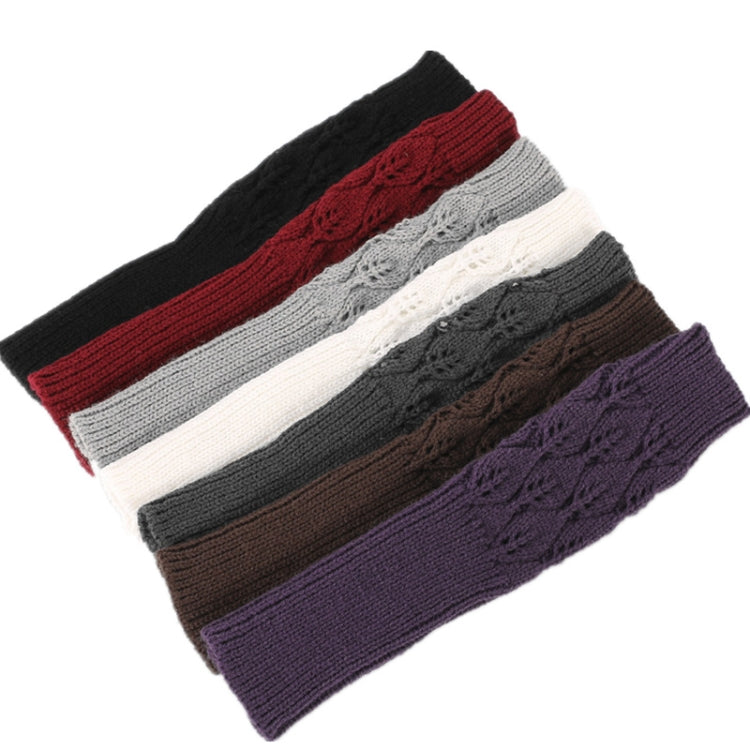 Inverno uomo e donna lavorato a maglia foglie jacquard in bicicletta caldi guanti di lana senza dita, Purple, Black, White, Jujube, Shallow Gray, Coffee, Deep Gray