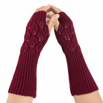 Inverno uomo e donna lavorato a maglia foglie jacquard in bicicletta caldi guanti di lana senza dita, Purple, Black, White, Jujube, Shallow Gray, Coffee, Deep Gray