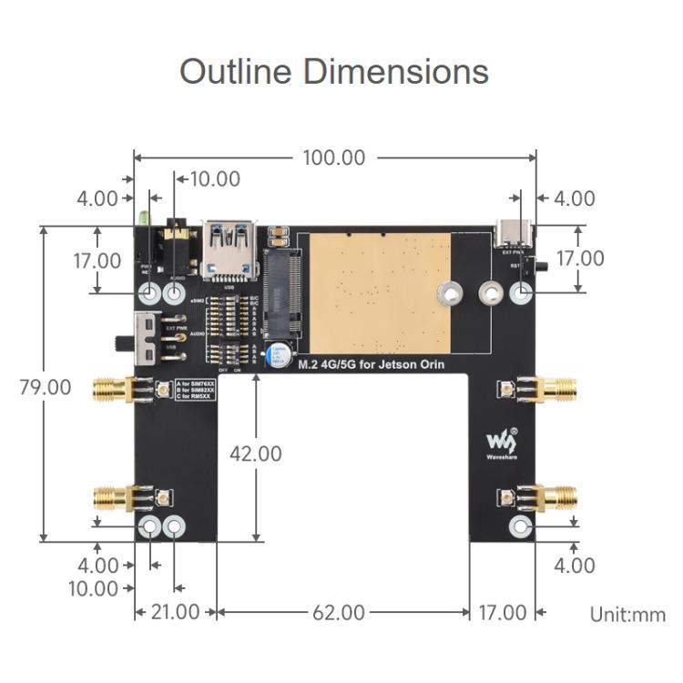 Modulo Waveshare SIM7600G-H-M.2 4G per Jetson Orin, supporta la comunicazione 4G/3G/2G e il posizionamento GNSS, con copertura globale., 32257