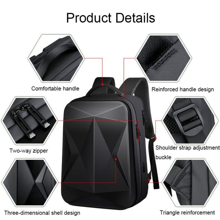 160 Zaino per laptop impermeabile in ABS di grande capacità con porta di ricarica USB, Light Grey, Black