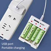 4 batterie BMAX B-04 AAA/AA 1,2 V Caricatore USB a 4 slot, 4 Slot USB(White)