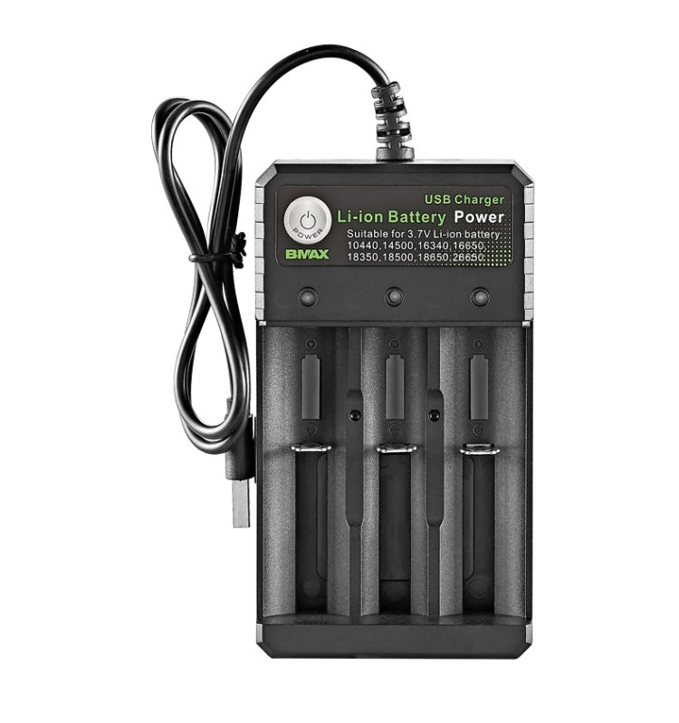 BMAX 18650 Caricabatteria indipendente per batterie al litio da 3,7/4,2 V con sedile di ricarica USB a 3 slot, 3 Slot USB(Black)