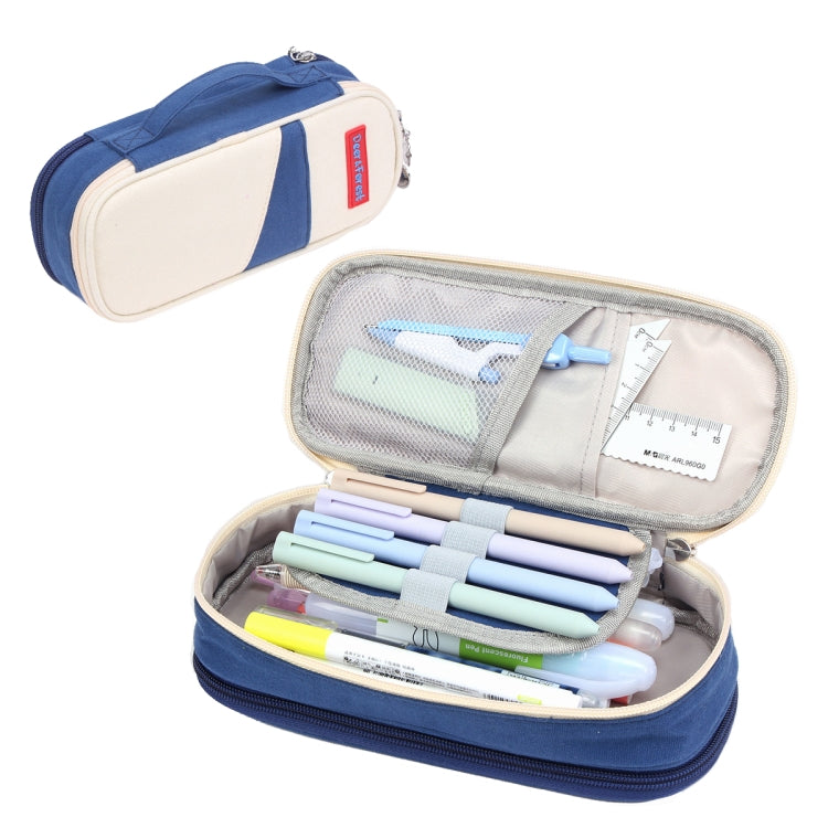 Deer Forest BL-A003 Macaron Astuccio per cancelleria in tela a doppio strato di grande capacità, Navy Blue, Fruit Green, Khaki, Orange Yellow, Cyan Purple, Cyan Blue, Cherry Pink