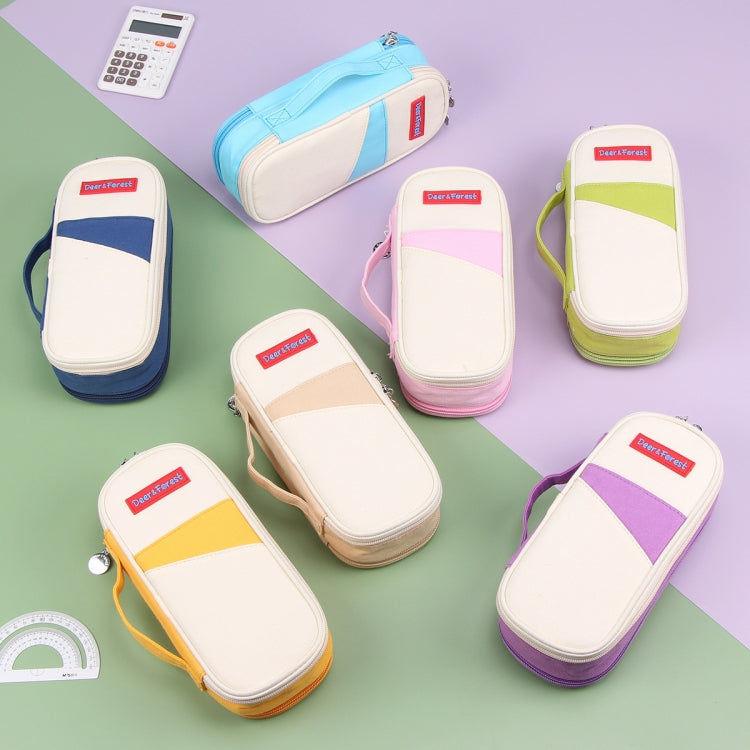Deer Forest BL-A003 Macaron Astuccio per cancelleria in tela a doppio strato di grande capacità, Navy Blue, Fruit Green, Khaki, Orange Yellow, Cyan Purple, Cyan Blue, Cherry Pink