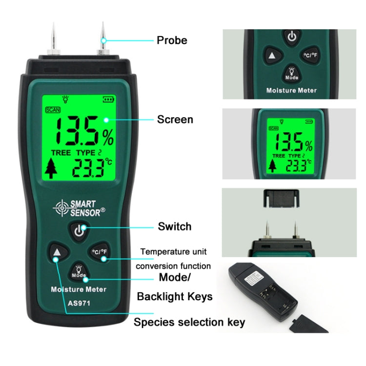 Tester umidità legno Smart Sensor AS971 4,5V