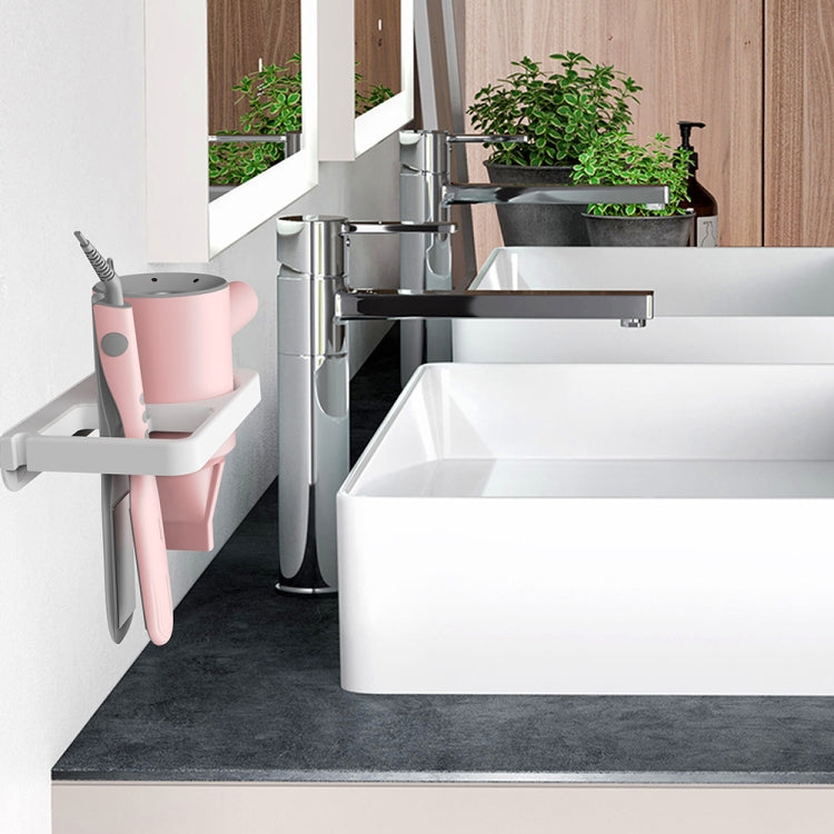 Mensola da bagno con staffa per montaggio a parete per asciugacapelli 2 in 1, White, Black