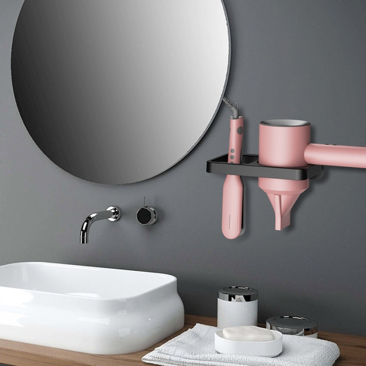 Mensola da bagno con staffa per montaggio a parete per asciugacapelli 2 in 1, White, Black