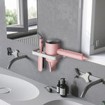 Mensola da bagno con staffa per montaggio a parete per asciugacapelli 2 in 1, White, Black