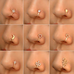 10 pezzi Clip per naso a forma di U in rame intarsiato con decorazione del naso in zircone, G-373 Gold, G-374 Silver, G-350 Silver, G-188 Gold, G-189 Silver