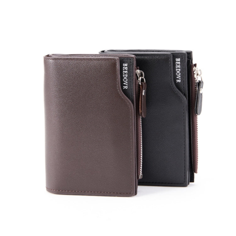 BEEDOVR 9902 Portafoglio corto da uomo con cerniera multi-card ID Bag, BEEDOVR 9902 Black, BEEDOVR 9902 Brown