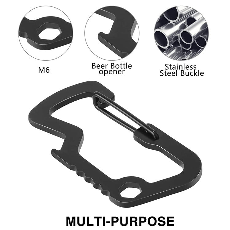 Apribottiglie con moschettone tipo D in acciaio inossidabile multifunzionale per esterni da 2 pezzi, TZ-001