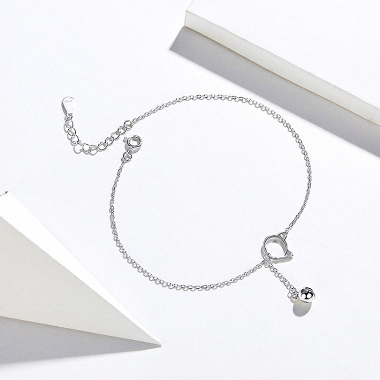 SCT003 Cat Bell Cavigliera in Argento 925 Placcato Oro Bianco Semplice Cavigliera da Donna, SCT003
