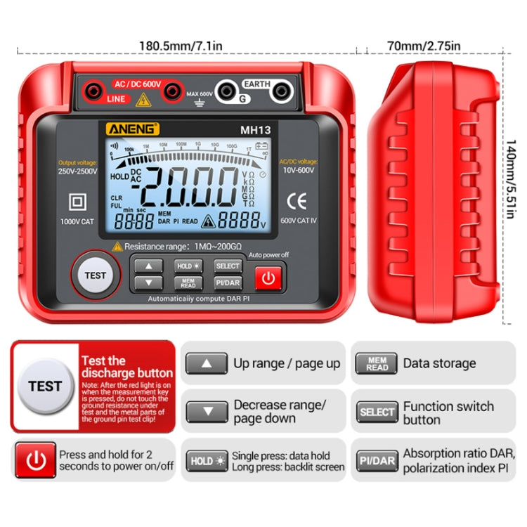 Tester isolamento digitale alta tensione ANENG MH13