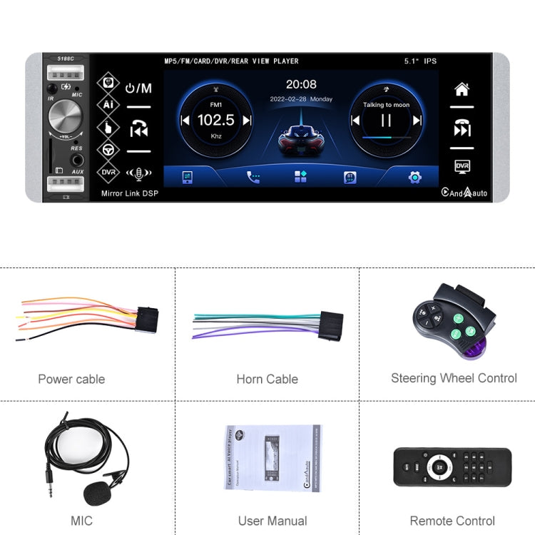 A2905 Lettore Carplay a testa singola con schermo capacitivo IPS da 5,1 pollici, stile:, Standard, Standard+4 Light Camera, Standard+8 Light Camera, Standard+12 Light Camera, Standard+AHD Light Camera