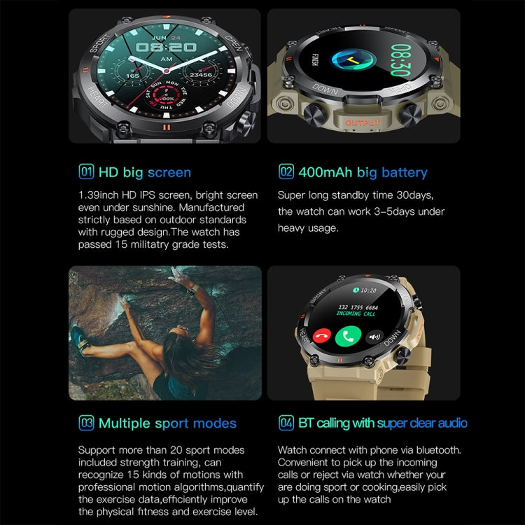 K56Pro 1,39 pollici frequenza cardiaca/pressione sanguigna/monitoraggio dell'ossigeno nel sangue Smart Calling Watch