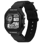 SYNOKE 9619C Orologio luminoso elettronico vintage con cinturino in tela di nylon e fibbia a tre anelli