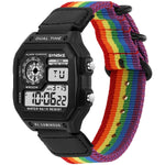 SYNOKE 9619C Orologio luminoso elettronico vintage con cinturino in tela di nylon e fibbia a tre anelli