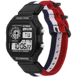 SYNOKE 9619C Orologio luminoso elettronico vintage con cinturino in tela di nylon e fibbia a tre anelli