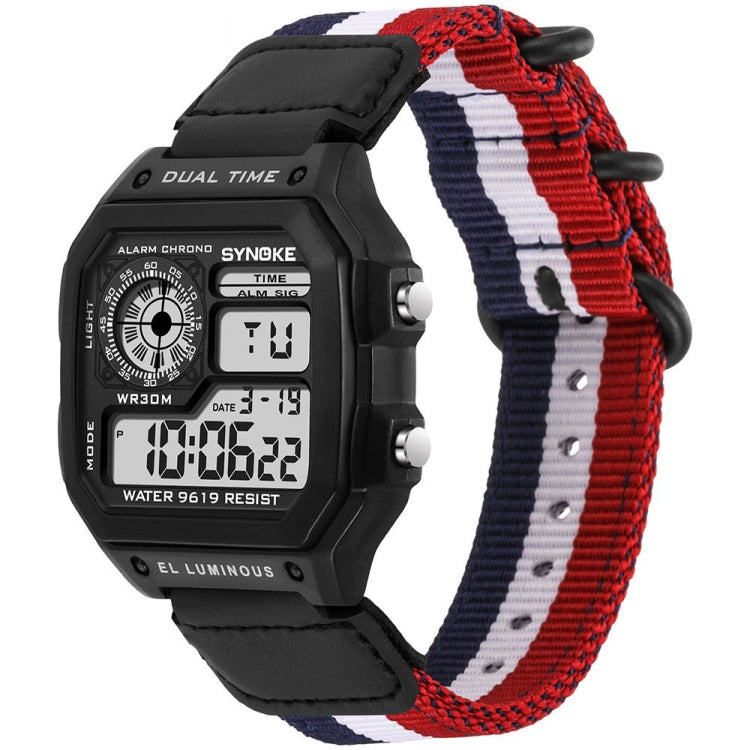 SYNOKE 9619C Orologio luminoso elettronico vintage con cinturino in tela di nylon e fibbia a tre anelli