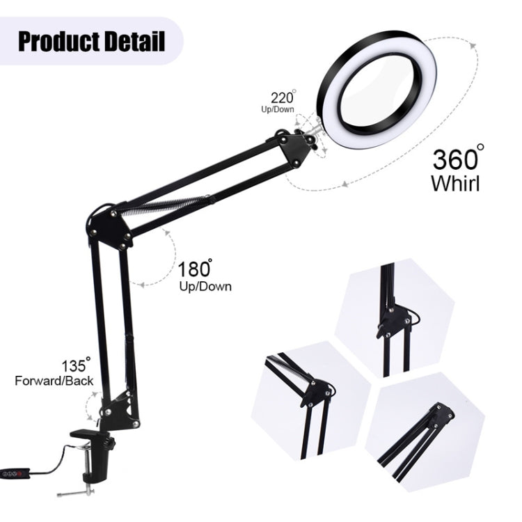 Lente d'ingrandimento 5X LED Lampada da lettura USB pieghevole per braccio lungo con protezione per gli occhi, Small, Medium, Large