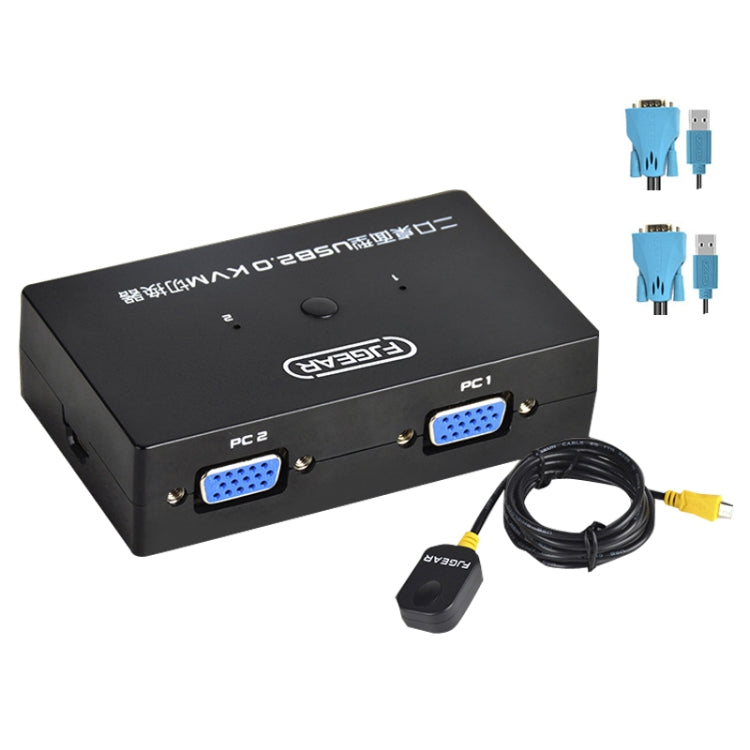 FJGEAR FJ-201UK Switcher KVM 2 in 1 con controller desktop con cavo, FJ-201UK