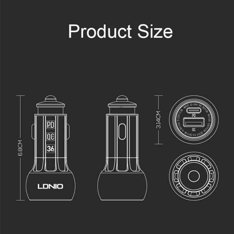 Caricabatterie rapido per auto LDNIO C1 36W PD + QC 3.0 Caricabatterie per auto USB intelligente ad alta potenza, with Micro USB Cable, with 8 Pin Cable, with USB-C/Type-C Cable