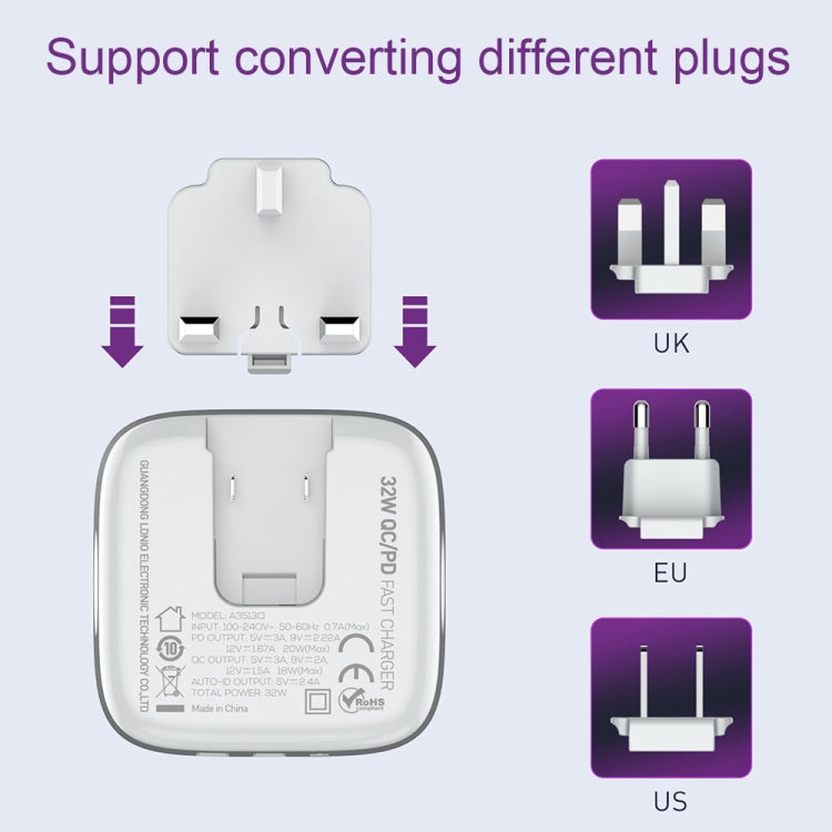 Adattatore caricabatterie LDNIO A3513Q 32W QC3.0 3 porte USB