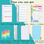 A6 6 Hole Budget Book Inserto per manuale di base di ricambio a fogli mobili,Spec:, Kit 1, 3 In 1, Monthly Plan 56 Sheets, Budget Page 56 Sheets, Weekly Plan 108 Sheets