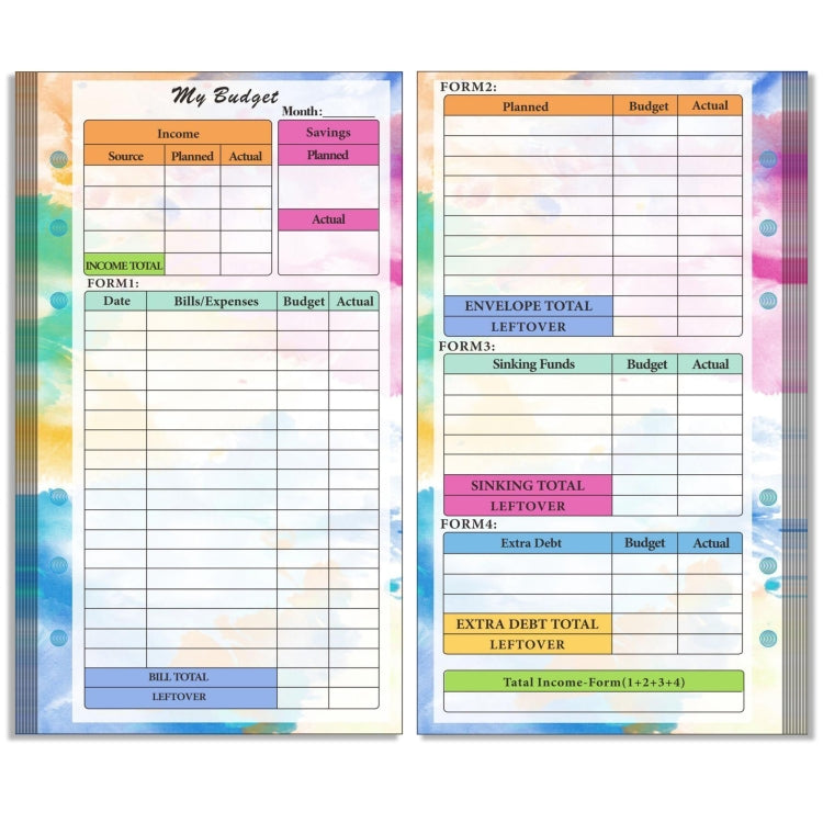 A6 6 Hole Budget Book Inserto per manuale di base di ricambio a fogli mobili,Spec:, Kit 1, 3 In 1, Monthly Plan 56 Sheets, Budget Page 56 Sheets, Weekly Plan 108 Sheets