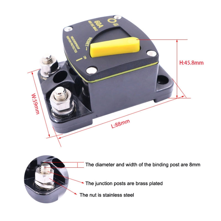 Interruttore del supporto dell'assicurazione per il ripristino dell'audio dello yacht per camper CB6, 50A, 60A, 80A, 100A, 150A, 200A, 250A, 300A