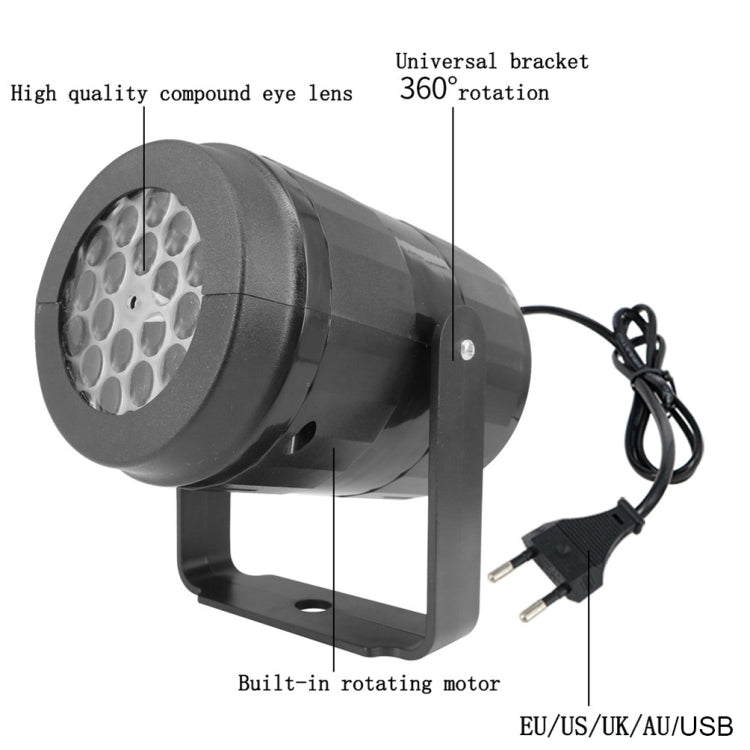 Proiettore per decorazioni natalizie con fiocco di neve a LED da 4 W con 16 motivi, EU Plug, US Plug, UK Plug, AU Plug, USB 5V