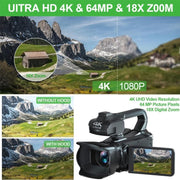 KOMERY RX200 64MP 18X Zoom Videocamera digitale portatile touch screen da 4 pollici, 4K 16G, 4K 32G, 4K 64G