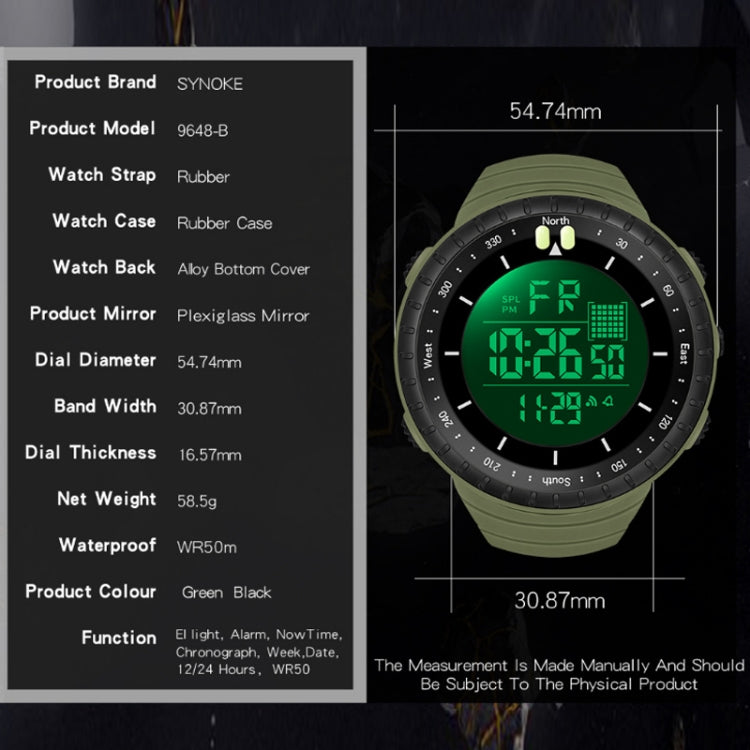 SYNOKE 9648-B Orologio elettronico sportivo luminoso impermeabile da uomo