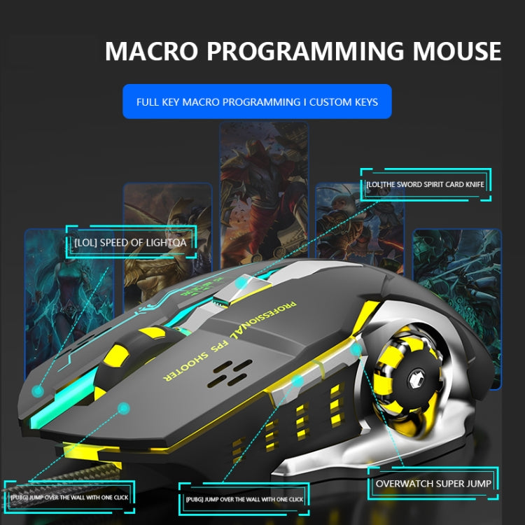 LEAVEN X6 6 tasti Game Computer Mouse ergonomico cablato, lunghezza cavo: 1,42 m