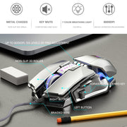 Dark Alien V710 Mouse luminoso cablato da ufficio in metallo con 7 tasti, lunghezza cavo: 1,78 m