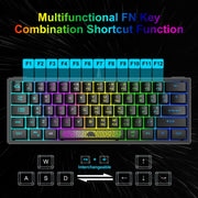 ZIYOULANG K61 Tastiera cablata per notebook con illuminazione RGB a 62 tasti, lunghezza cavo: 1,5 m, K61 Black White, K61 White Black, K61 Blue White, K61 White Blue