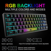 ZIYOULANG K61 Tastiera cablata per notebook con illuminazione RGB a 62 tasti, lunghezza cavo: 1,5 m, K61 Black White, K61 White Black, K61 Blue White, K61 White Blue
