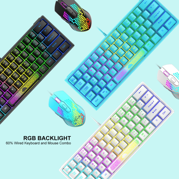 ZIYOULANG K61 Tastiera cablata per notebook con illuminazione RGB a 62 tasti, lunghezza cavo: 1,5 m, K61 Black White, K61 White Black, K61 Blue White, K61 White Blue