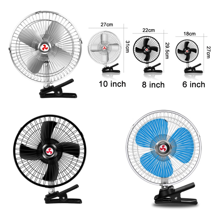Potente clip di fissaggio per auto che raffredda il ventilatore elettrico ad alta energia eolica, specifica:, 10 inch Metal 12V, 10 inch Metal 24V, 8 inch Black 12V, 8 inch Black 24V, 8 inch Metal 12V, 8 inch Metal 24V, 10 inch Black 12V               ...